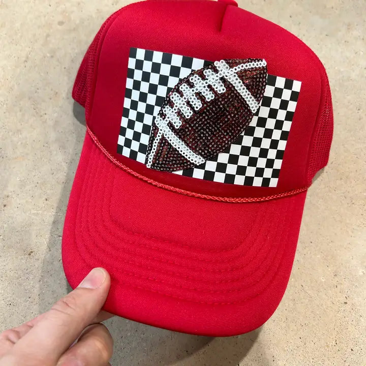 Retro Sequin Football Trucker Hat