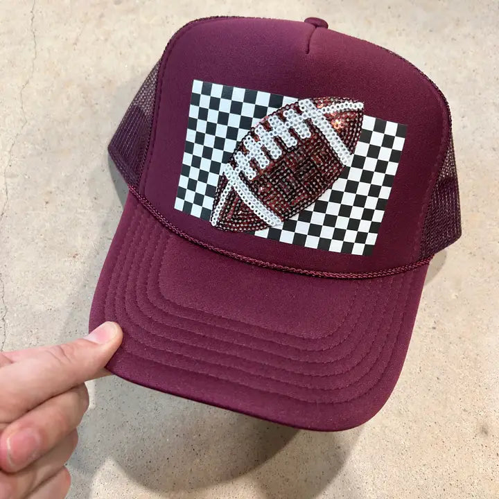 Retro Sequin Football Trucker Hat