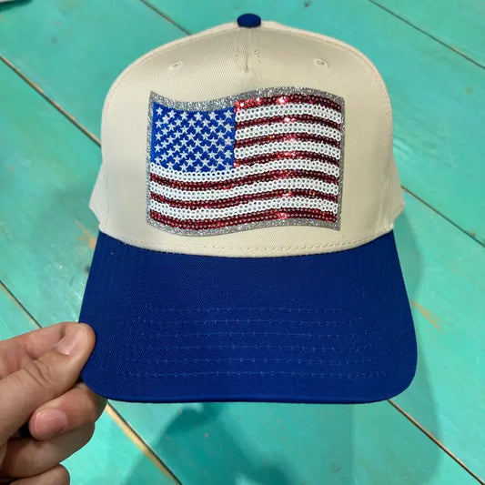 Vintage Sequin American Flag Trucker Hat