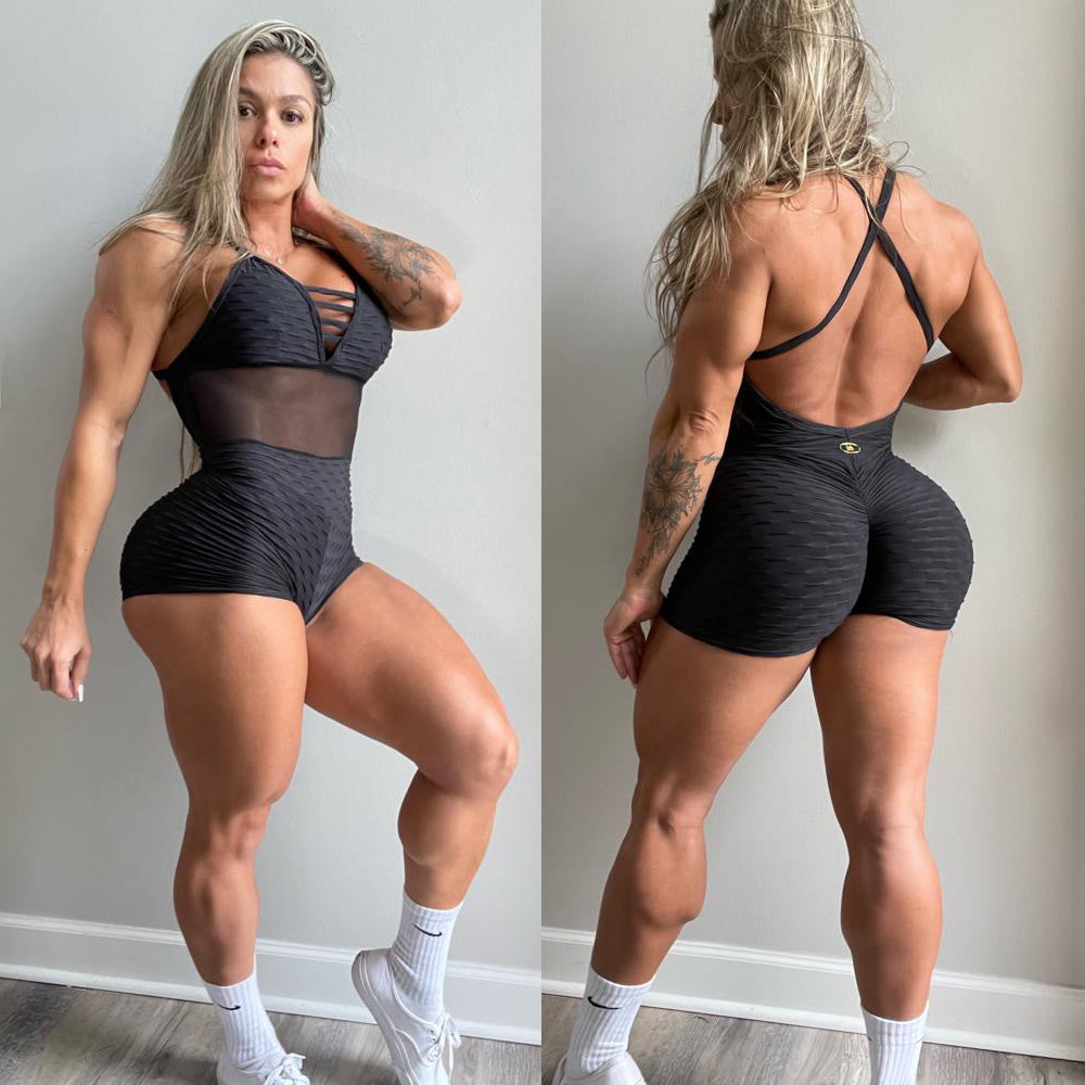 Black Scrunch Booty Wave Detail Short Jumpsuit