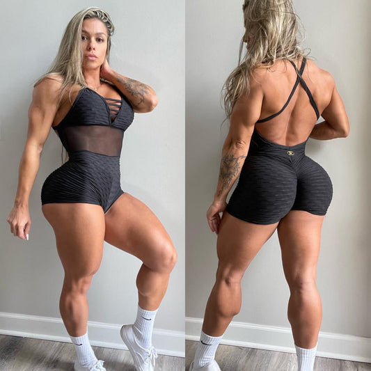 Black Scrunch Booty Wave Detail Short Jumpsuit