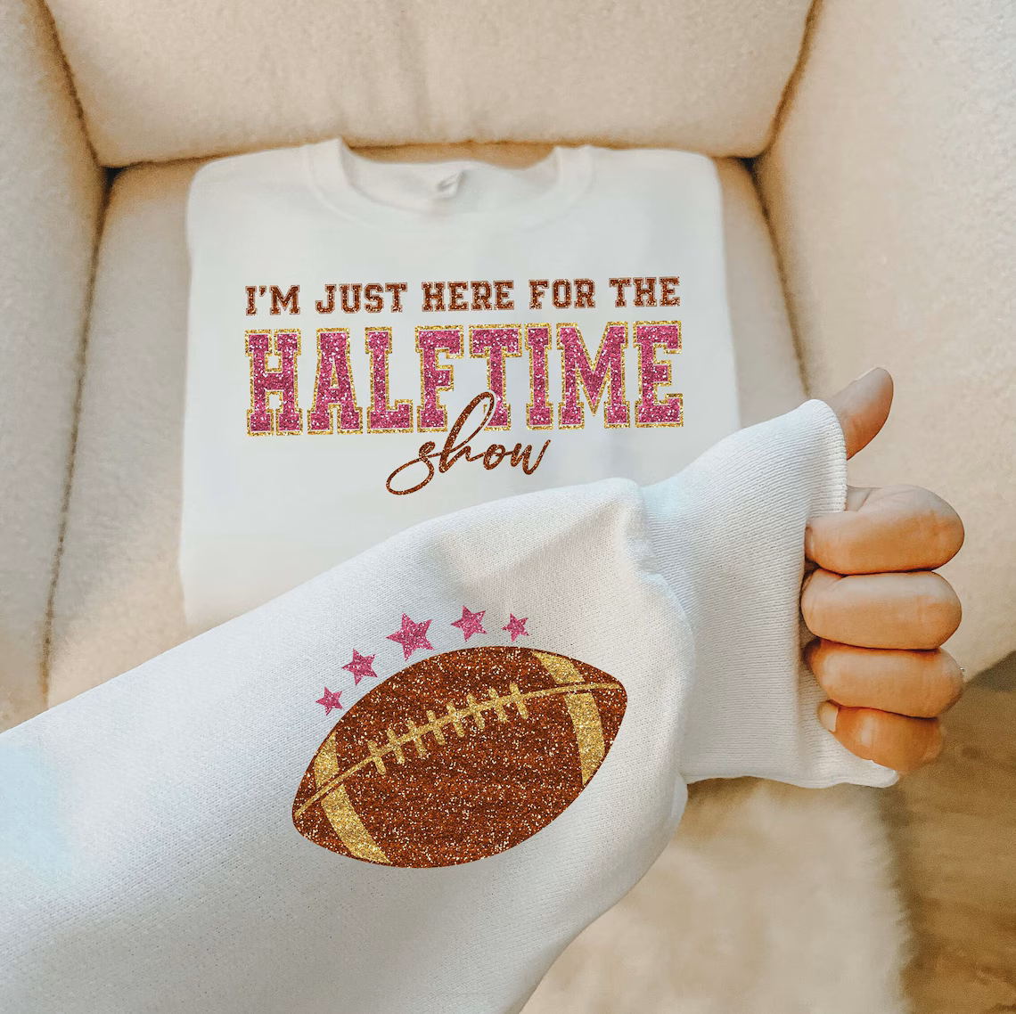 Glitter Super Bowl Halftime Football Sweatshirt