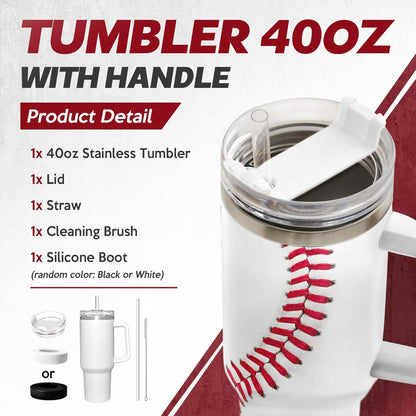Baseball 40oz Stainless Steel Tumbler with Lid and Straw
