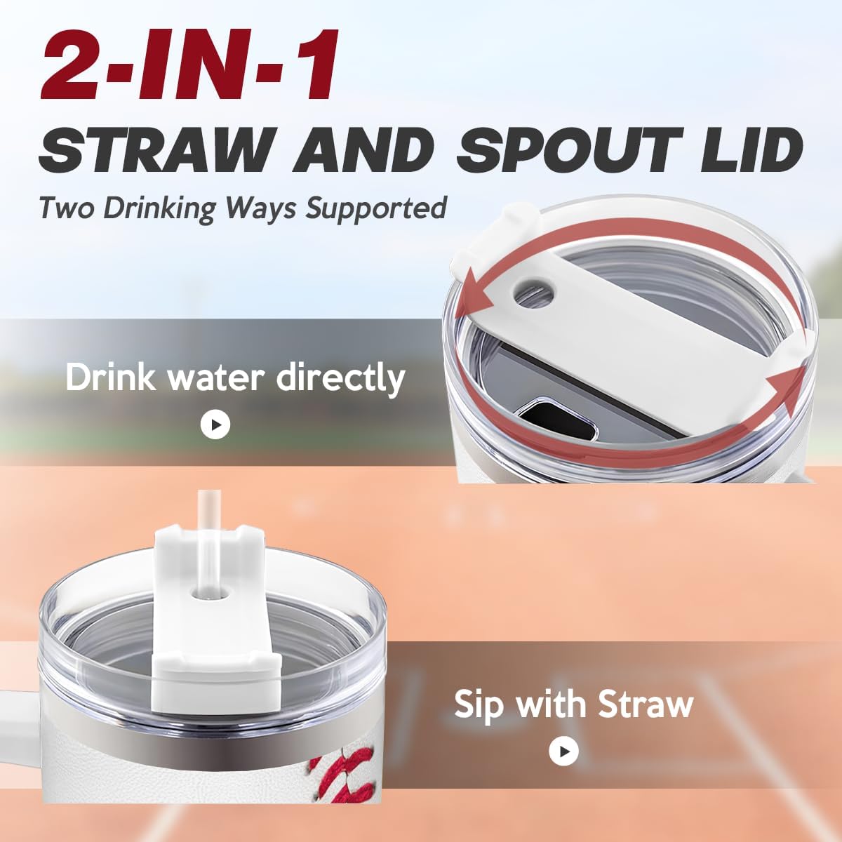 Baseball 40oz Stainless Steel Tumbler with Lid and Straw