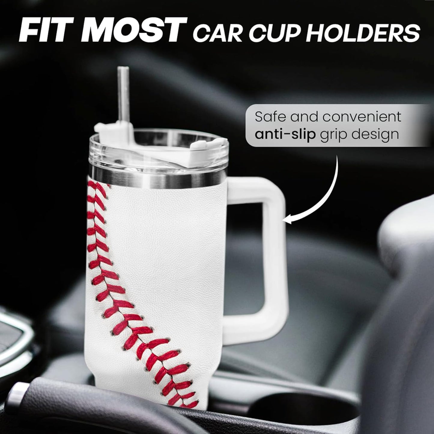 Baseball 40oz Stainless Steel Tumbler with Lid and Straw